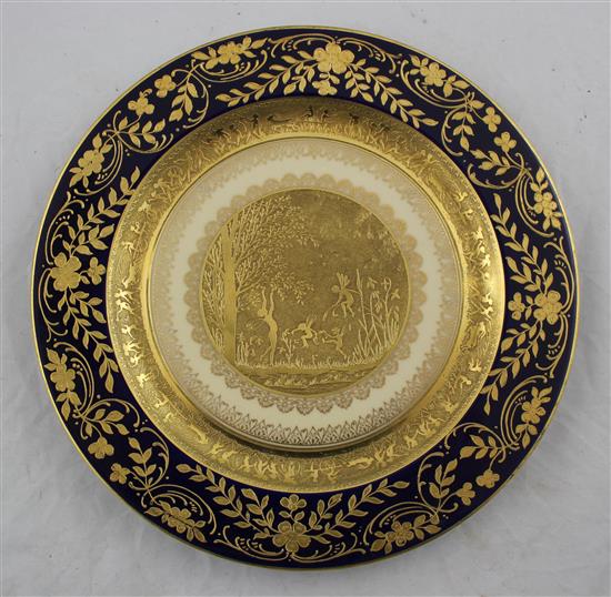 Two German porcelain gilt-decorated cabinet plates, early 20th century, 27cm